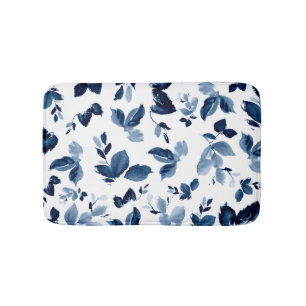 Blue Botanical Floral Pattern Bath Mat