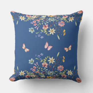 Blue Botanical Floral Throw Pillow