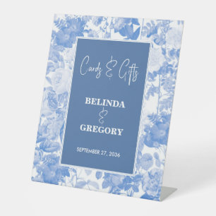 Blue Botanical Florals Wedding Cards & Gifts Pedestal Sign