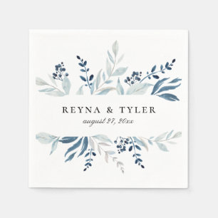 Blue Botanical Foliage Wedding Napkin