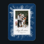 Blue Botanical Frame Happy Hanukkah Photo Magnet<br><div class="desc">Happy Hanukkah! Send holiday greetings with this vintage-themed Hanukkah magnet. It features vintage line art of pinecones,  pine needles and hollies with a blue background. Personalize by adding your photo,  name,  year and message. This vintage Hanukkah photo magnet is available in other colours. Matching items are available.</div>