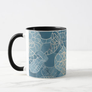 Blue Botanical Geometric Batik Mug
