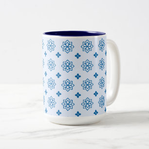 Blue Botanical Inspired Motif Two-Tone Coffee Mug