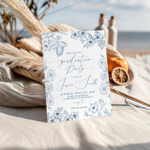 Blue Botanical Line Art Graduation Invite