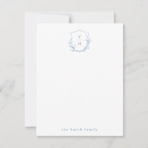Blue botanical monogram personalized Stationery Card
