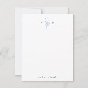 Blue botanical monogram personalized Stationery Card