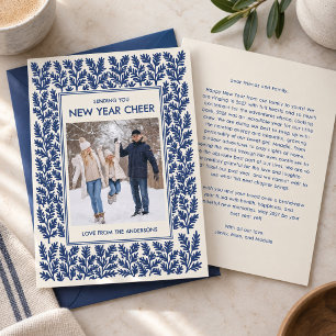 Blue Botanical New Year Photo Family Photo Print Holiday Card