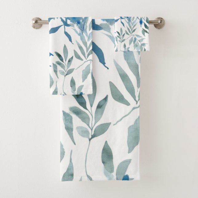 blue botanical pattern bath towel set (Insitu)