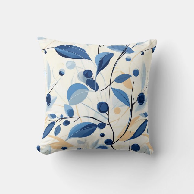 Blue Botanical Pattern Throw Pillow (Front)