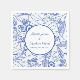 Blue Botanical Personalized Navy Frame Wedding Napkin