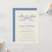 Blue Botanical Ribbon Baby Shower