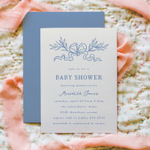 Blue Botanical Ribbon Baby Shower