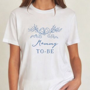 Blue Botanical Ribbon Mommy To Be Baby Shower T-Shirt