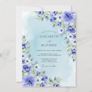 Blue Botanical Romance Wedding Invitation