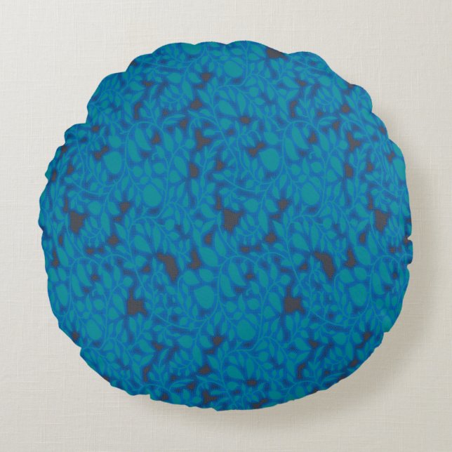 Blue Botanical Round Pillow | Luxe Cozy Decor (Front)