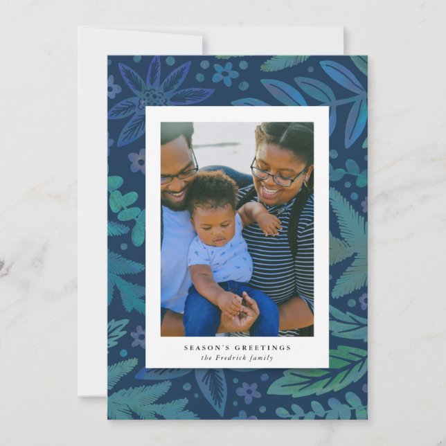 Blue Botanical Seasons Greetings Portrait (Front)