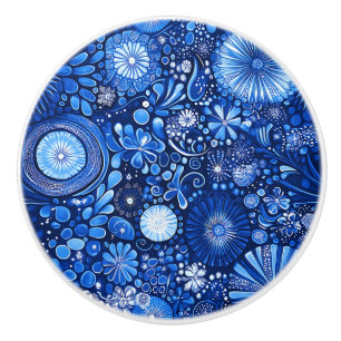 Blue Botanical Shibori Ceramic Knob