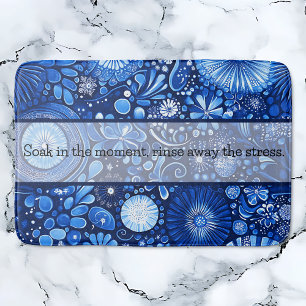 Blue Botanical Shibori Saying Bath Mat
