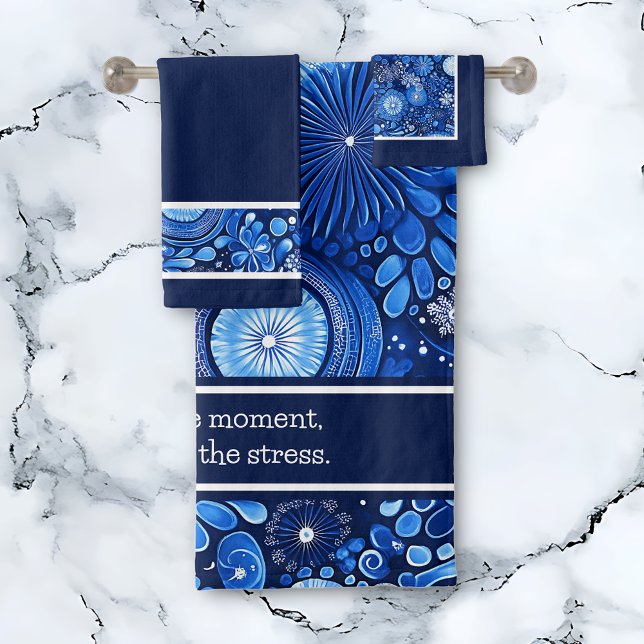Blue Botanical Shibori Saying Bath Towel Set (Blue Botanical Shibori Bath Towel Set.)