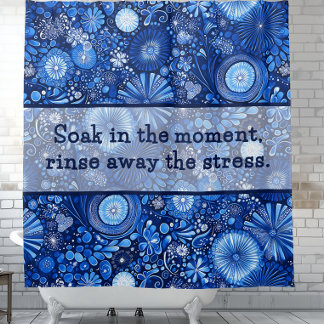 Blue Botanical Shibori Sayings Shower Curtain