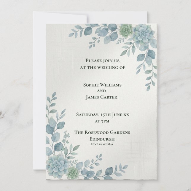 Blue Botanical Side Border Invitation (Front)
