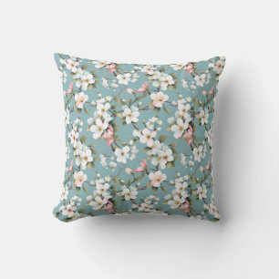 Blue Botanical Spring Dogwood Throw Pillow