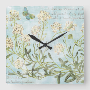 Blue Botanical Square Wall Clock