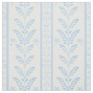 Blue Botanical Stripe Floral Pattern Fabric