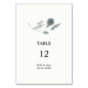 Blue Botanical Thistle Flower Wedding Table Number