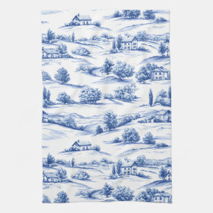 Blue Botanical Toile Pattern Kitchen Towel