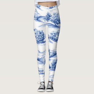 Blue Botanical Toile Pattern Leggings