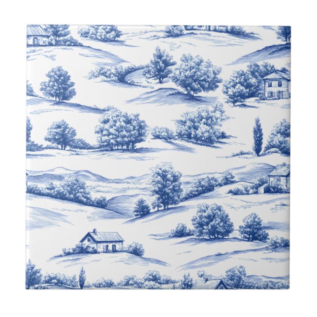 Blue Botanical Toile Pattern Tile (Front)