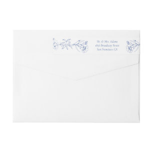 Blue Botanical Victorian Pre-Addressed Return Wrap Around Label