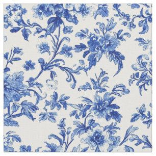 Blue Botanical Vine Toile Pattern Fabric