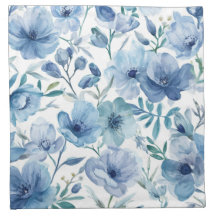 Blue Botanical Watercolor Floral Garden