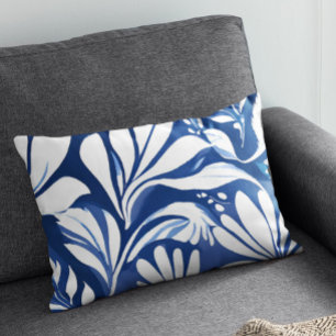 Blue Botanical Watercolor Floral Pattern Accent Pillow