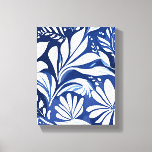 Blue Botanical Watercolor Floral Pattern Canvas Print
