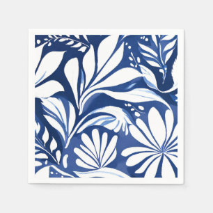 Blue Botanical Watercolor Floral White Pattern Napkin