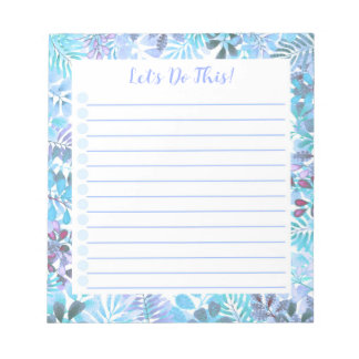 Blue Botanical Watercolor Leaves To Do List Floral Notepad