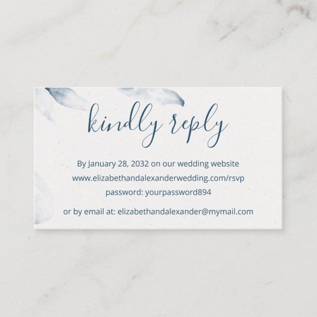 Blue botanical watercolor simple online RSVP Enclosure Card (Front)