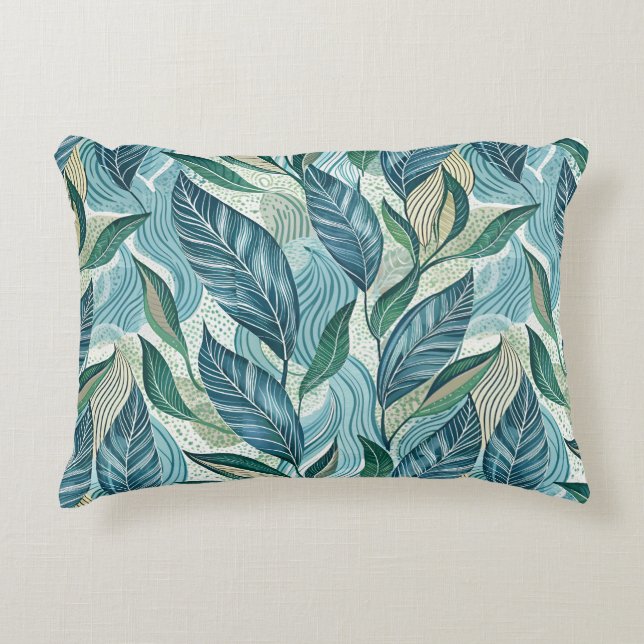 Blue Botanical Wave Modern Pattern Accent Pillow (Front)