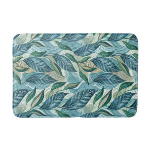 Blue Botanical Wave Modern Pattern Bath Mat