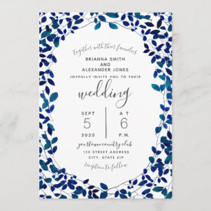 Blue Botanical Wedding Invitation