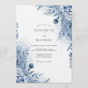 Blue Botanical Whimsy Wedding Invitation