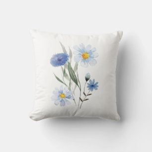 💙🌿 Blue Botanical Wildflower Bouquet 🌿💙 Soft Throw Pillow