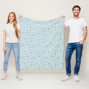 Blue Botanical Wildflower Pattern Fleece Blanket