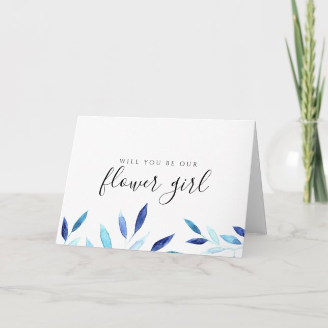 Blue Botanical Will You Be Our Flower Girl Card (Front)