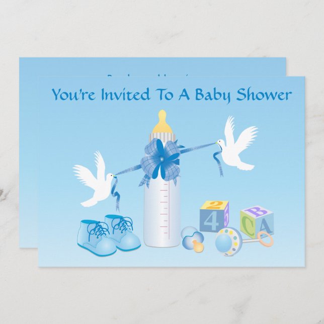 Blue Bottle Baby Shower Invitation (Front/Back)