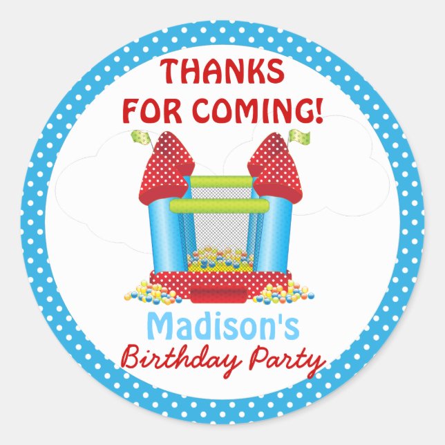 Blue Bouncy Bounce House Birthday Favour Sticker (Front)