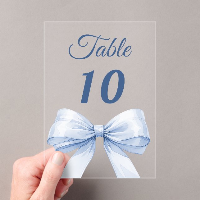 Blue bow acrylic table number sign (Insitu (Handheld))